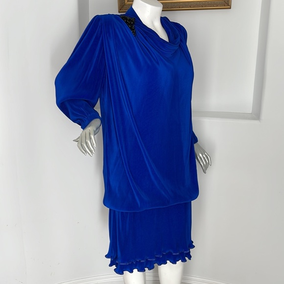 Virginie Paris Vintage 1980'S Long Sleeve Dress Blue - Picture 2 of 13
